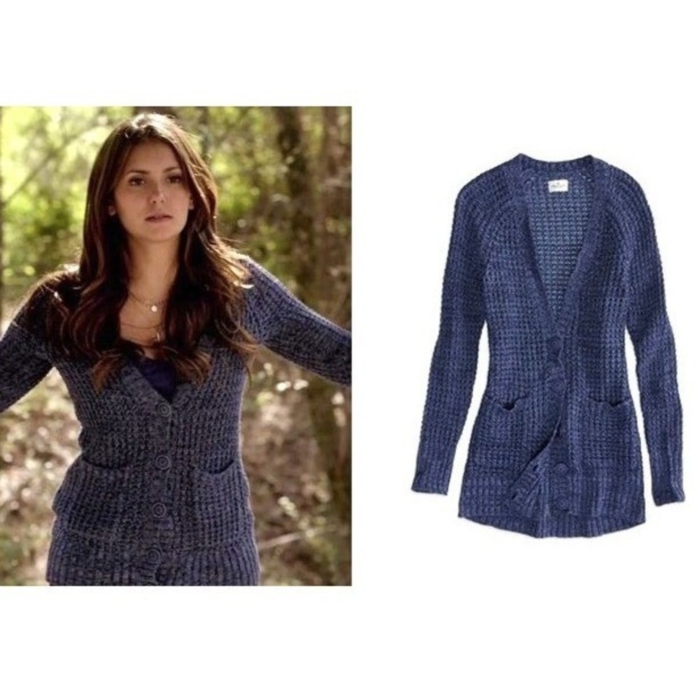 American Eagle Blue Open Knit Cardigan Elena Gilbert Vampire Diaries Sweater S